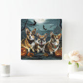 Corgi Halloween Spooky Vierkante Klok (Huis)