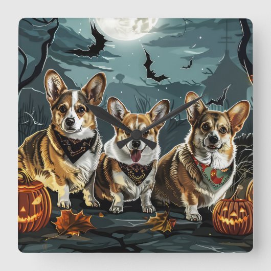 Corgi Halloween Spooky Vierkante Klok (Voorkant)