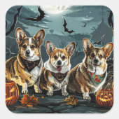 Corgi Halloween Spooky Vierkante Sticker (Voorkant)