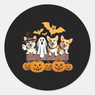 Corgi Halloween Trio Funny Spooky Hondenliefhebber Ronde Sticker