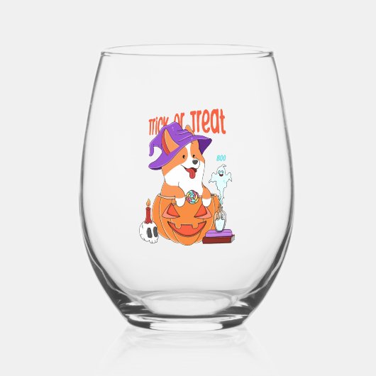 Corgi Halloween Wijnglas Zonder Voet (Voorkant)