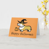 Corgi Halloween-Witch Kaart (Gele Bloem)