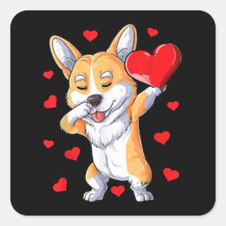 Corgi Heart Valentijnsdag Boys Kinderen Love Vierkante Sticker