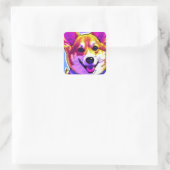 Corgi heldere, vette kleuren vierkante sticker (Tas)