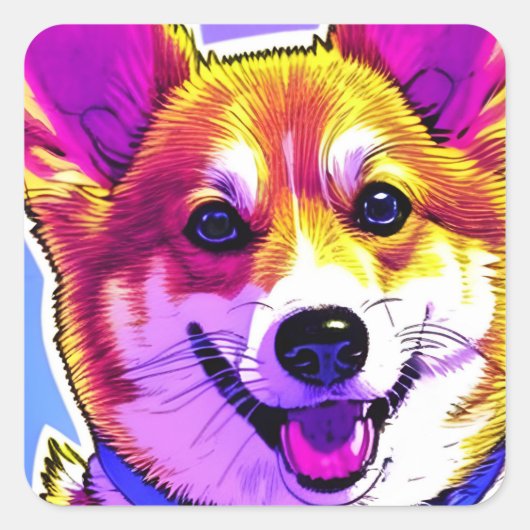 Corgi heldere, vette kleuren vierkante sticker (Voorkant)