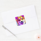 Corgi heldere, vette kleuren vierkante sticker (Envelop)
