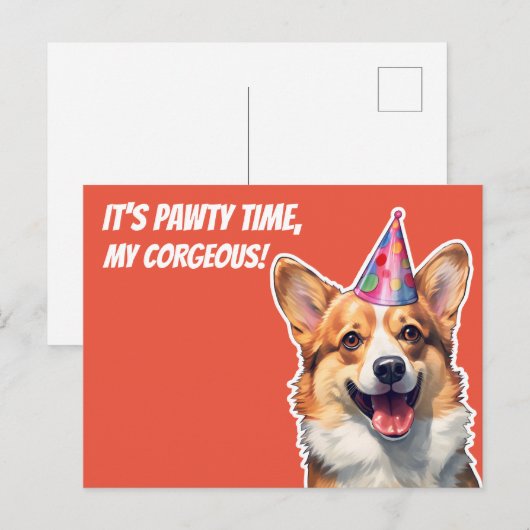 Corgi Het is Verjaardagsfeest tijd mijn corgeous Briefkaart (Voorkant / Achterkant)