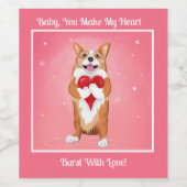 Corgi Holding A Heart Label Wijn Etiket (Enkel label)