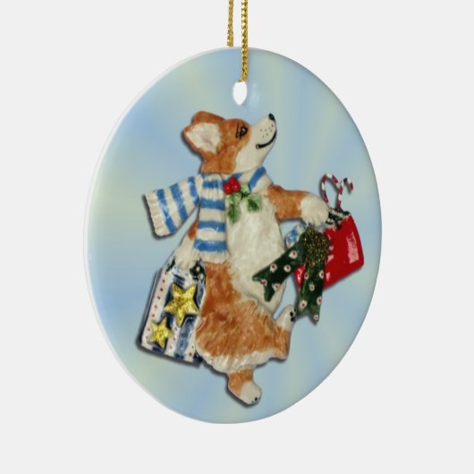 Corgi Holiday Shopper Ornament (Rechts)