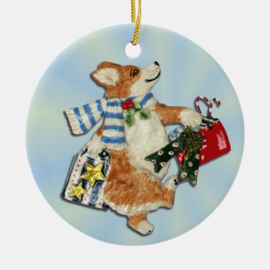 Corgi Holiday Shopper Ornament (Voorkant)