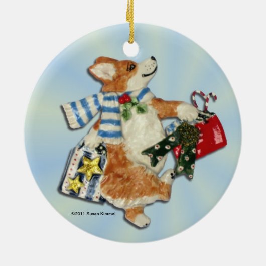 Corgi Holiday Shopper Ornament (Achterkant)