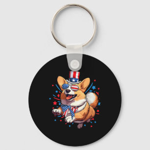 Corgi Hond 4 juli Amerikaanse Vlag Patriottisch Sleutelhanger