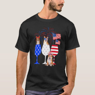 Corgi Hond 4 juli outfit rood wit blauw wijn G T-shirt