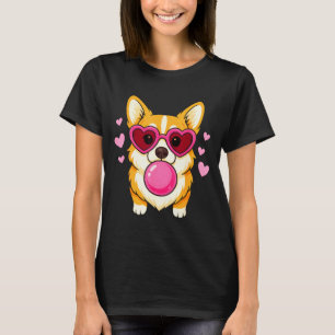 Corgi hond blaast roze kauwgom zachte harten t-shirt