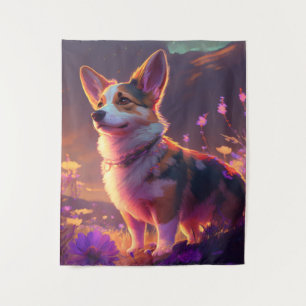 Corgi Hond Dier Portret Schilderij Pet Karakter Wandkleed