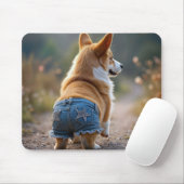 Corgi hond draagt blauwe jean shorts muismat (Met muis)