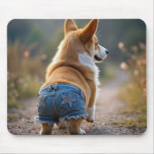 Corgi hond draagt blauwe jean shorts muismat (Voorkant)
