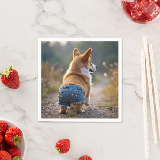 Corgi hond draagt blauwe jean shorts servet (Insitu)