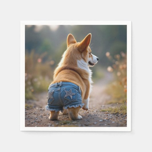 Corgi hond draagt blauwe jean shorts servet (Voorkant)