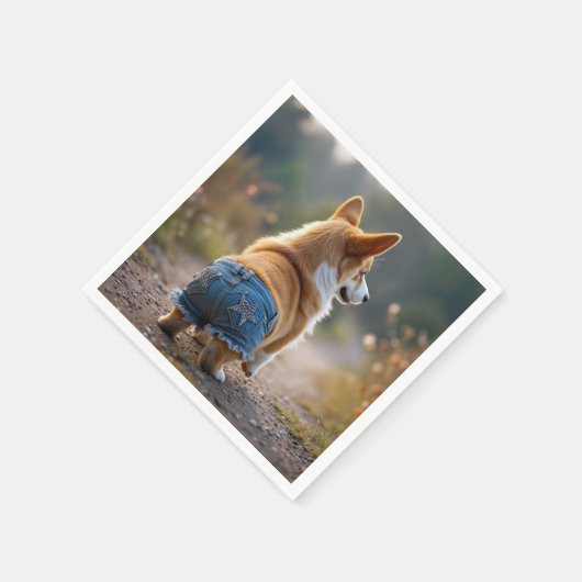 Corgi hond draagt blauwe jean shorts servet (Hoek)