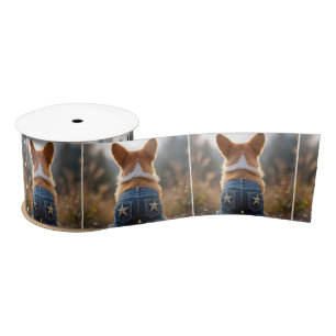 Corgi-hond draagt denim shorts satijnen lint