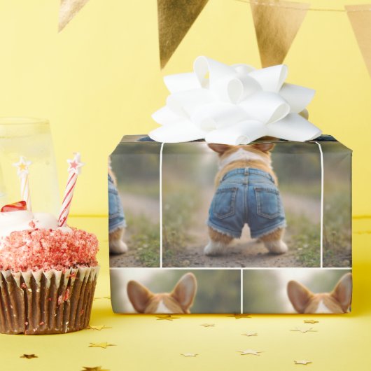 Corgi Hond Dragen Denim Shorts Cadeaupapier (Verjaardagsfeest)