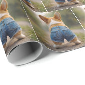 Corgi Hond Dragen Denim Shorts Cadeaupapier (Rol Hoek)