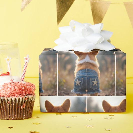 Corgi Hond Dragen Denim Shorts Cadeaupapier (Verjaardagsfeest)
