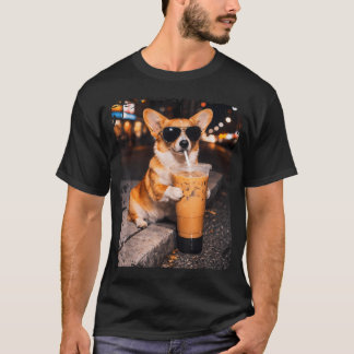 Corgi-hond drinkt ijskoffie Grappig dier T-shirt
