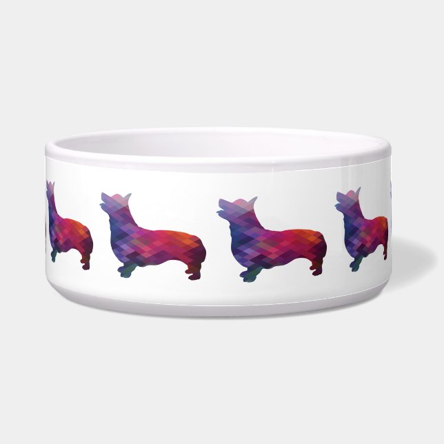 Corgi Hond Geometrisch Patroon Silhouet Paars Voerbakje (Voorkant)