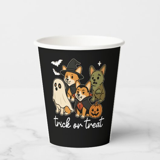 Corgi Hond Halloween Kostuum Spooky Papieren Bekers (Voorkant)