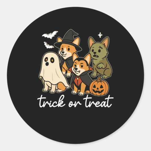 Corgi Hond Halloween Kostuum Spooky Ronde Sticker (Voorkant)
