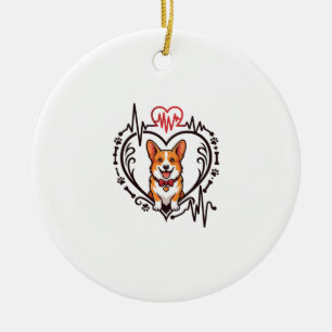Corgi Hond Hart Hartslag Ekg Vlinderdas Pootjes Keramisch Ornament