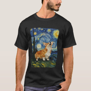 Corgi Hond Huilende Maan Sterrennacht Van Gogh Gra T-shirt