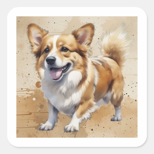 Corgi Hond Huisdier Dier Vierkante Sticker (Voorkant)