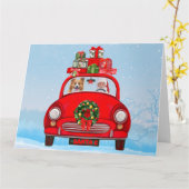 Corgi-hond in auto met kerstman kaart (Gele Bloem)