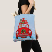 Corgi-hond in auto met kerstman tote bag (Dichtbij)