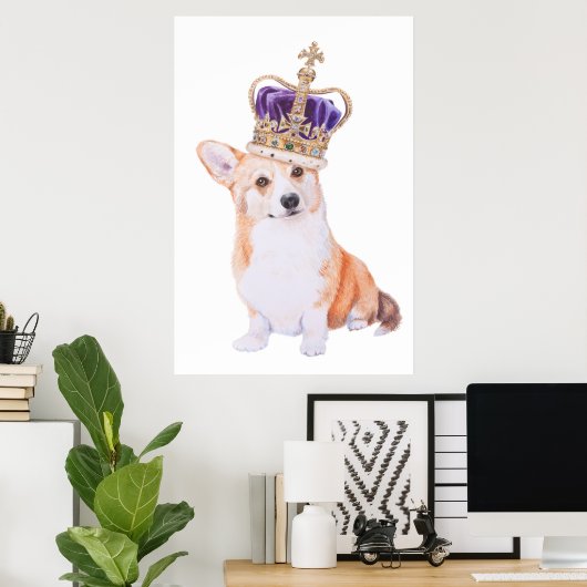 Corgi-hond in de kroon poster (Thuiskantoor)