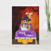 Corgi-hond in Halloween-vrachtwagen Kaart (Voorkant)