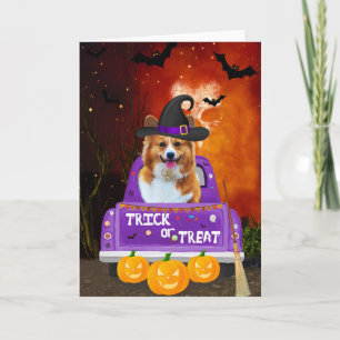 Corgi-hond in Halloween-vrachtwagen Kaart