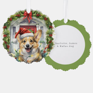 Corgi Hond in Santa Hat Voordeur Kerstmis Ornament Kaart