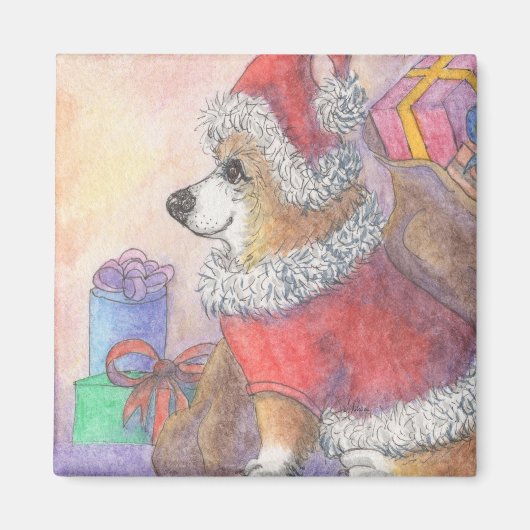 Corgi hond in Sinterklaas kostuum Magneet (Voorkant)