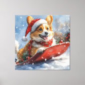 Corgi-hond in slee laat het sneeuwen Kerstmis Canvas Afdruk (Voorkant)