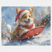 Corgi-hond in slee laat het sneeuwen Kerstmis Fleece Deken (Voorkant (Horizontaal))