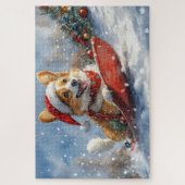 Corgi-hond in slee laat het sneeuwen Kerstmis Legpuzzel (Verticaal)