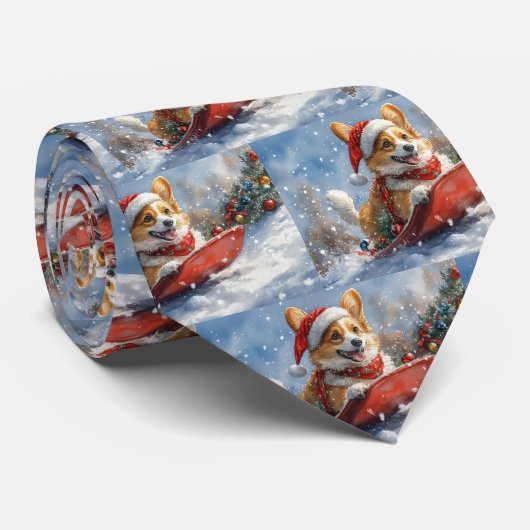 Corgi-hond in slee laat het sneeuwen Kerstmis Stropdas (Opgerold)