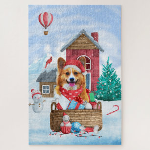 Corgi-hond in sneeuw Kerstmis Hondenhok Legpuzzel