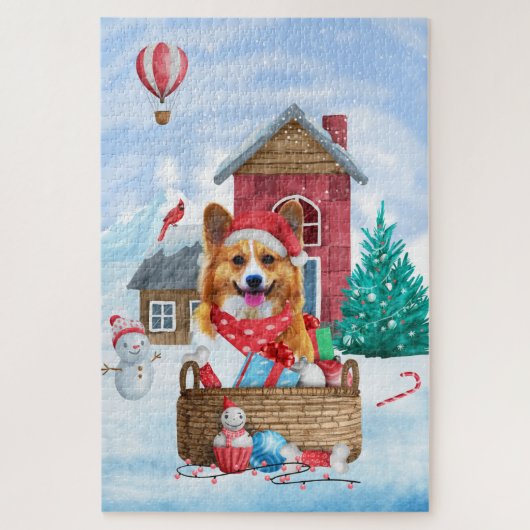 Corgi-hond in sneeuw Kerstmis Hondenhok Legpuzzel (Verticaal)
