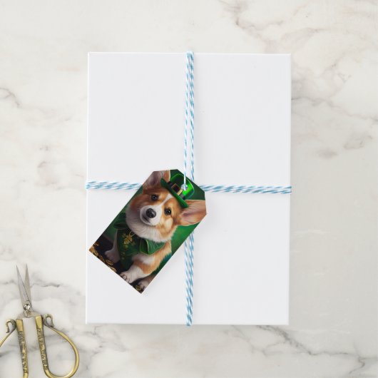 Corgi-hond in St. Patrick's Day-jurk Cadeaulabel (Met Touw)