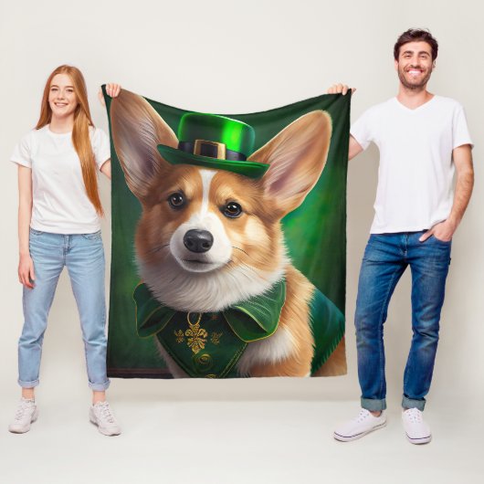 Corgi-hond in St. Patrick's Day-jurk Fleece Deken (In situ)